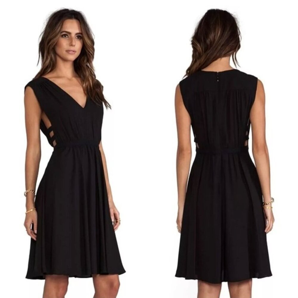 BCBGMAXAZRIA Rachel NWT LBD Black Sleeveless Dress Chiffon Poly Lined V Neck M